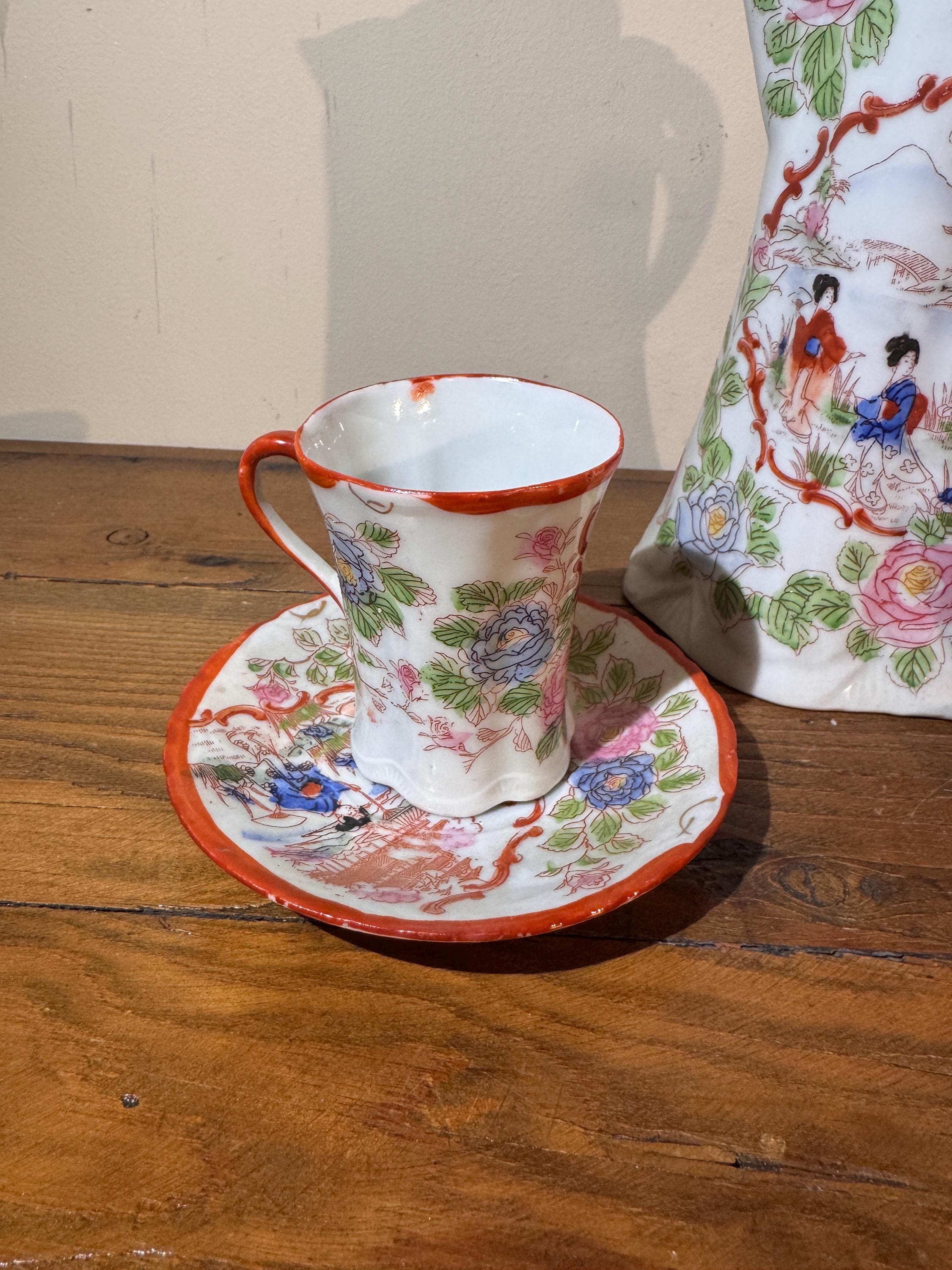 Vintage Japanese Geisha Girl Chocolate or Coffee Set | Made in