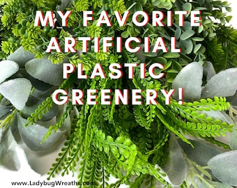 6 Plastic Greenery Bushes, Farmhouse Décor Greenery, Wedding Greenery, Fern, Boxwood, Bead Grass, Hops, Lambs Ear Spray, and More