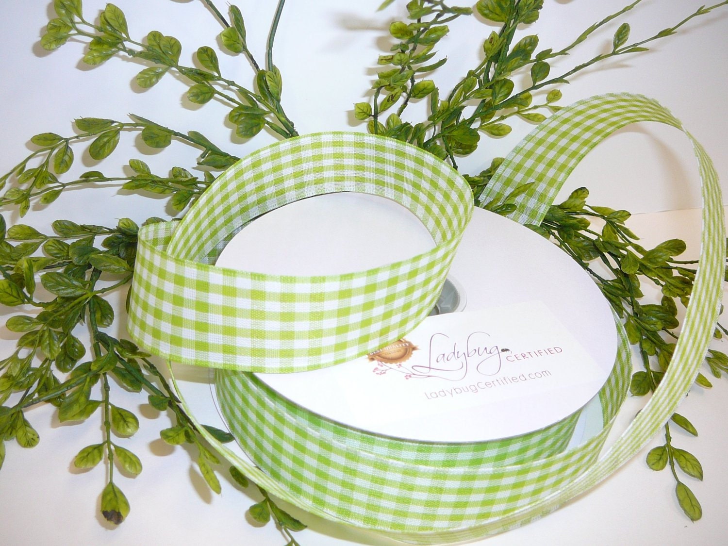 Wired Ribbon for Bows, 9 Gingham Check Ribbon 50 Yards, Wreath Bows for  Front Door, Gingham Check Ribbon Wired Green, Wired Ribbon Bow 