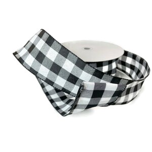 Buffalo Check Wired Ribbon, 50 Yards, Black and White Ribbon, 40 Ribbon, Black & White Buffalo Ribbon, Wired Ribbon for Wreaths, Christmas image 2