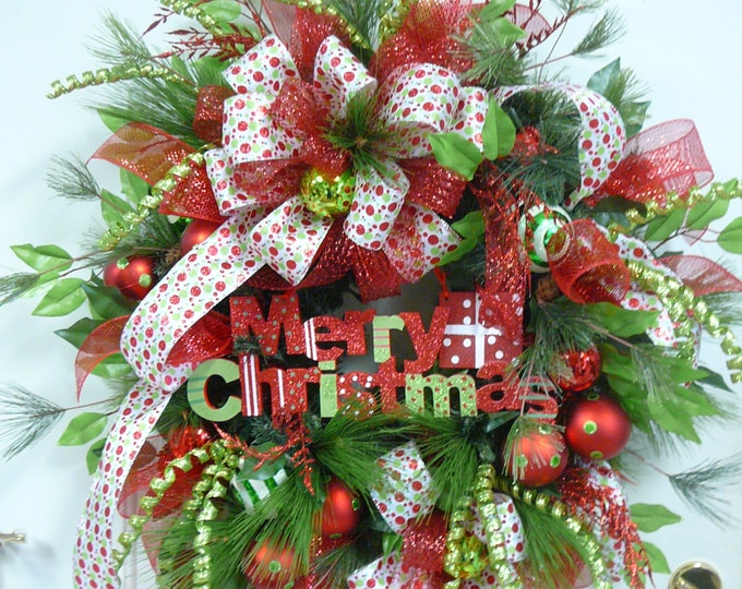 XL Merry Christmas Door Wreath Outdoor Wreaths Etsy