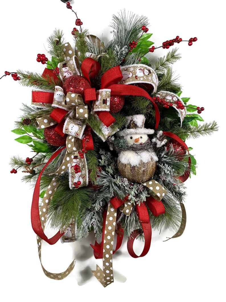 Large Holiday Front Door Wreath Snowman Wreath for Front Door | Etsy