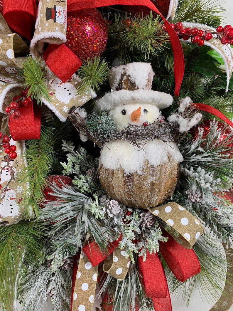 Large Holiday Front Door Wreath Snowman Wreath for Front Door | Etsy