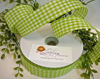 Wired Ribbon for Bows, #9 Gingham Check Ribbon 50 yards, Wreath Bows for Front Door, Gingham Check Ribbon Wired Green, Wired Ribbon Bow