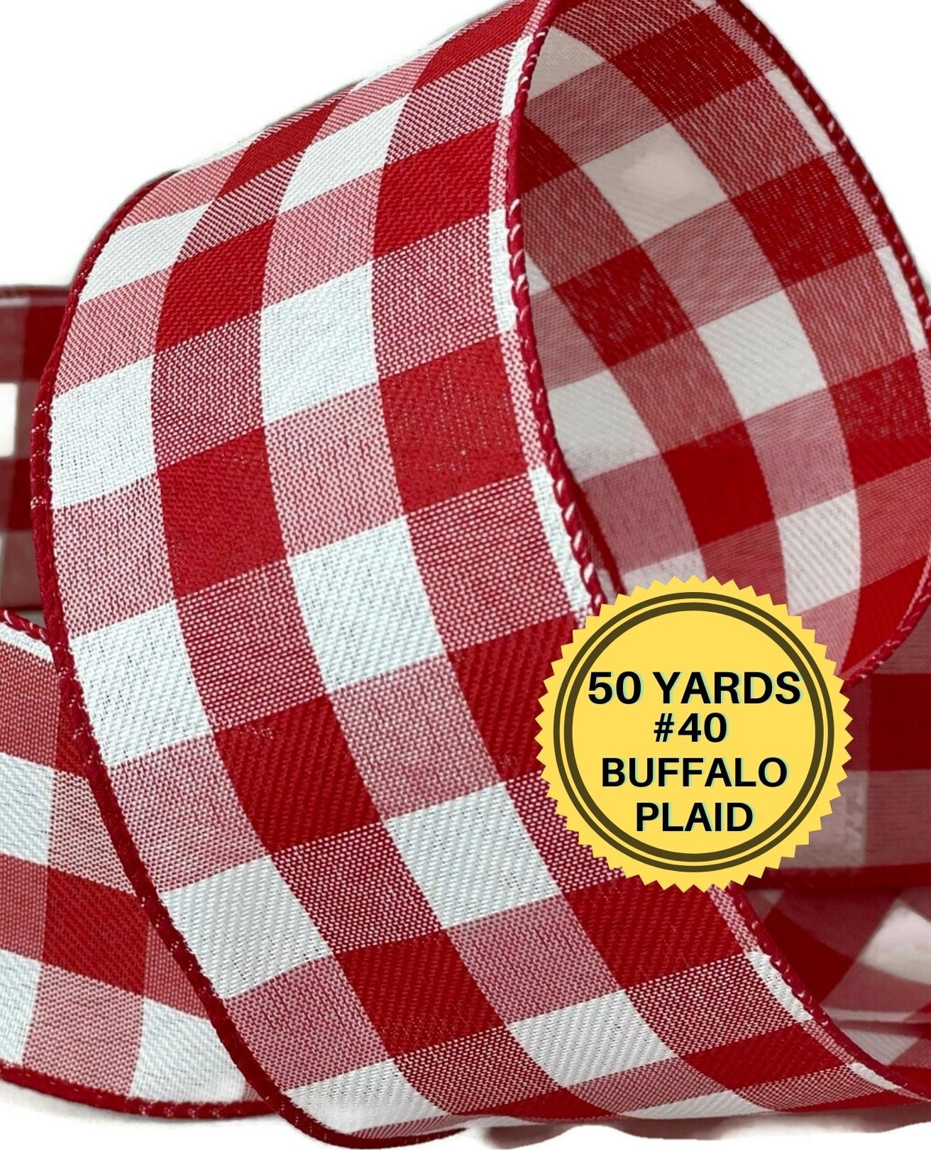 Buffalo Check Wired Ribbon 50 Yards Red and White Ribbon Etsy