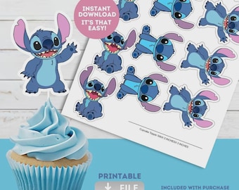 Adornos imprimibles para cupcakes de Stitch, Lilo y Stitch, SOLO ARCHIVO DIGITAL