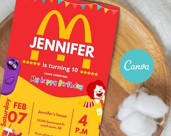 Modello modificabile per invito di compleanno McDonald's (DIGITALE)