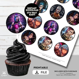 Utskrivbara Arcane Cupcake-toppers 7,5 cm runda födelsedagsfestutskrivbara JINX