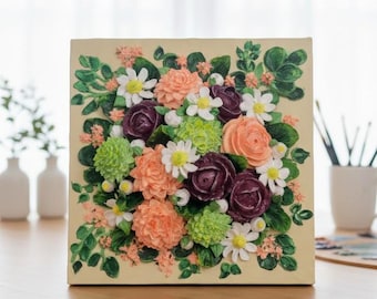 Handmade 3D Floral Canvas Art: Textured Cottagecore Decor/ Modern Home decor Gift
