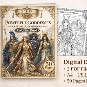 Livre de coloriage 50 déesses de la mythologie, mythologie du monde, PDF adulte (téléchargement numérique)