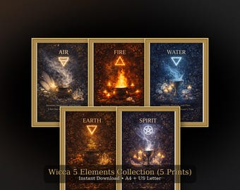 Wicca 5 Elements Print Set | Pagan Witchcraft Decor (Digital Download)
