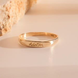 14K Gold Engraved Name Ring, Personalized Custom Band, Dainty Gold Name Jewelry, Minimalist Ring for Women, Gift for Mom, Anniversary Gift