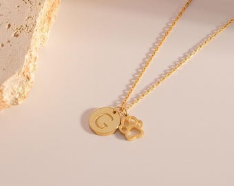 Personalized Paw Print Name Necklace – Custom Pet Memorial Jewelry with Engraved Dog Cat Charm – Unique Gift for Animal Lovers & Owners