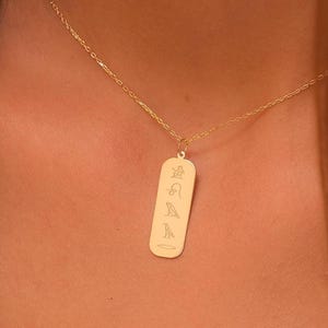 14K Gold Egyptian Cartouche Necklace, Personalized Hieroglyph Name Pendant, Custom Egypt Jewelry, Ancient Symbol Necklace Gift for Her