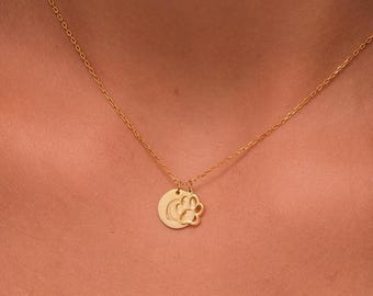 Personalized Paw Print Name Necklace – Custom Pet Memorial Jewelry with Engraved Dog Cat Charm – Unique Gift for Animal Lovers & Owners