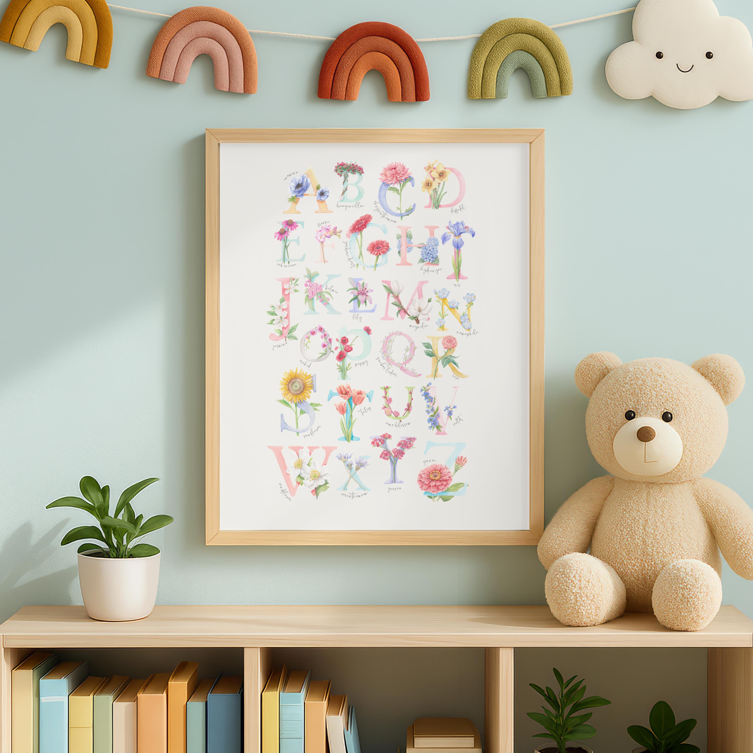 Botanical Watercolor Alphabet Poster Matte Vertical Poster | Nursery ...