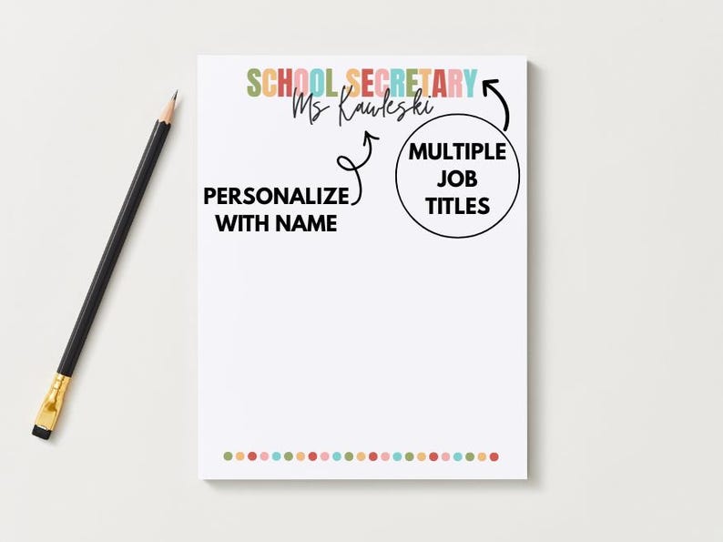 Secretary Notepad Personalized Teacher Notepad | Custom School Staff Stationery - Etsy