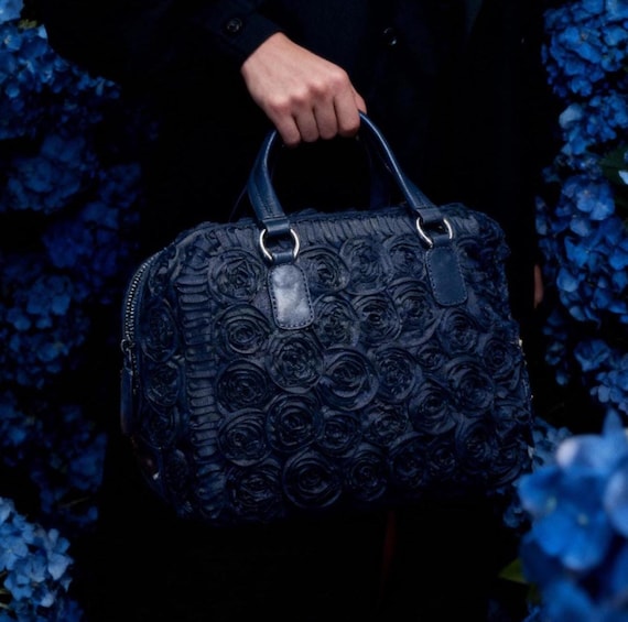 Valentino Garavani Rosier Black Fabric Applique Flowers Tote Bag