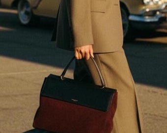 Saint Laurent Leather Suede Burgundy Classic Flap Handbag - Certified