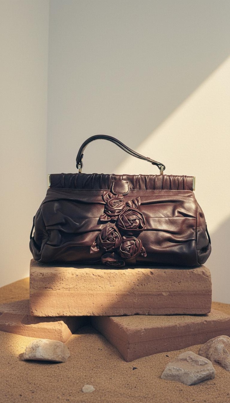 Valentino Petale Rose Leather Bag - Rare Burgundy Mint Condition image 2