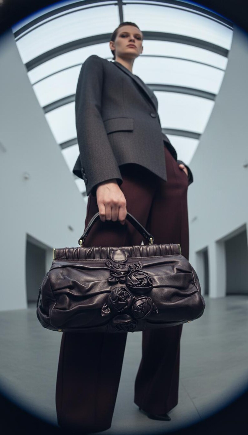 Valentino Petale Rose Leather Bag - Rare Burgundy Mint Condition image 3