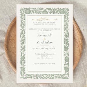 Green Floral Islamic Wedding Invitation | Editable Nikah Invite (Canva Template)