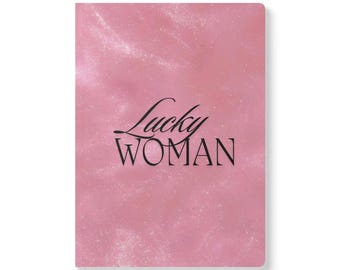 Lucky Woman softcover journal | pink marble cover, inspirational typography
