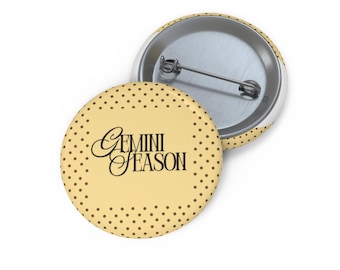 Gemini Season Pin Button | Zodiac Astrology Badge, Yellow Polka Dot