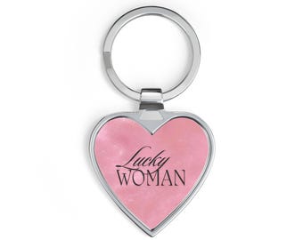 Lucky Woman heart keychain | Heart Keychain, Pink marble design