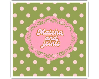 Matcha and Joints square sticker | polka dot green and pink decorative decal