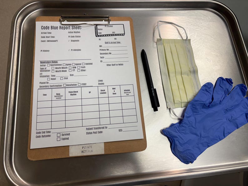 Code Blue Or Rrt Code Blue Report Sheet for Nurses (printable PDF) | Nursing Report Code ...