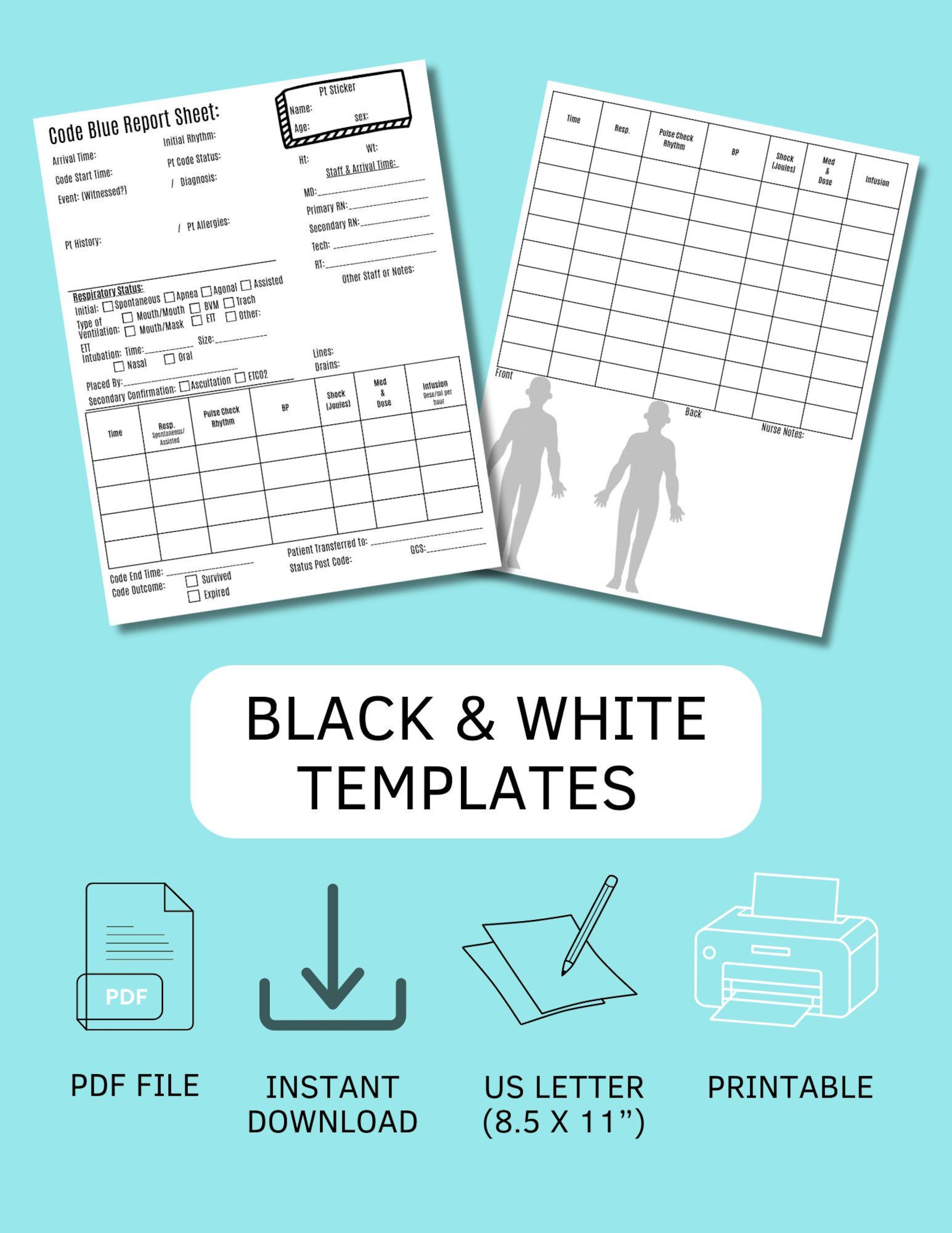 Code Blue Or Rrt Code Blue Report Sheet for Nurses (printable PDF) | Nursing Report Code ...