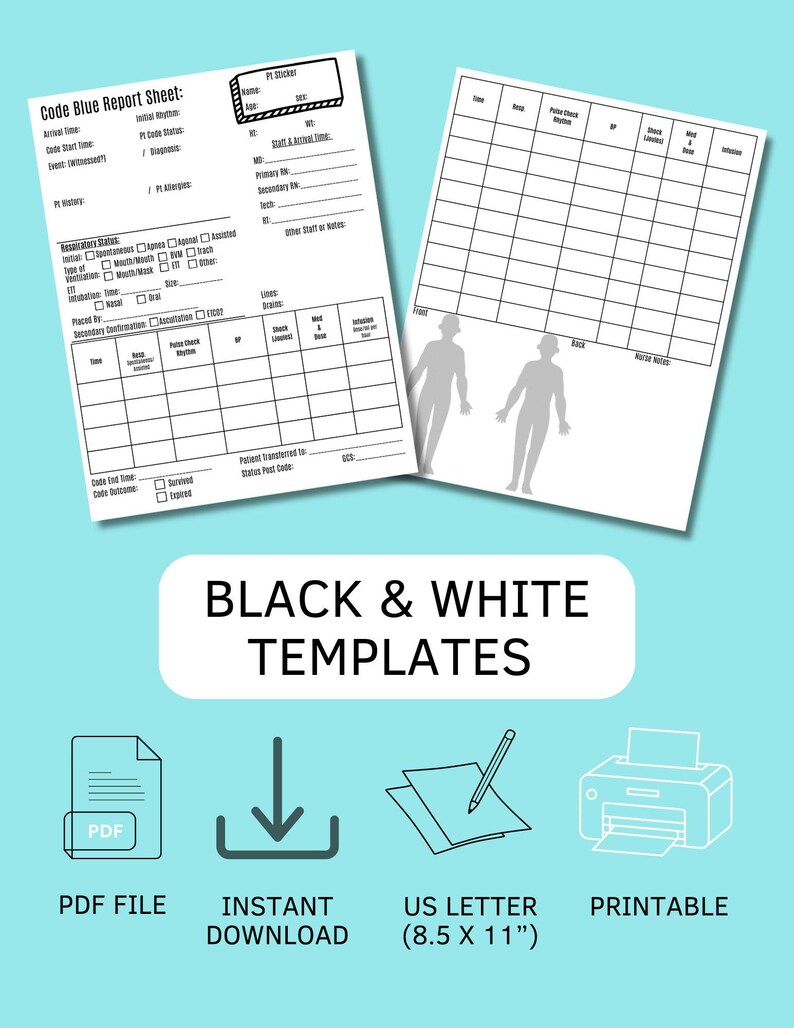 Code Blue Report Sheet for Nurses (printable PDF) | Nursing Report Code ...