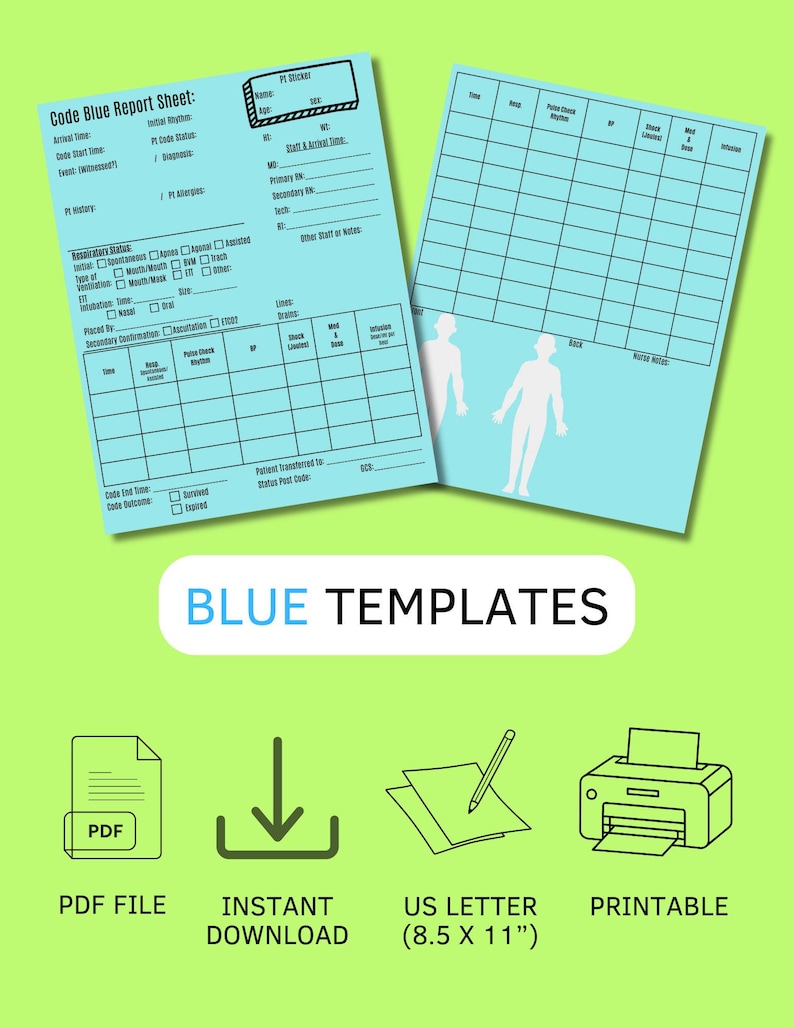 Code Blue Report Sheet for Nurses (printable PDF) | Nursing Report Code ...