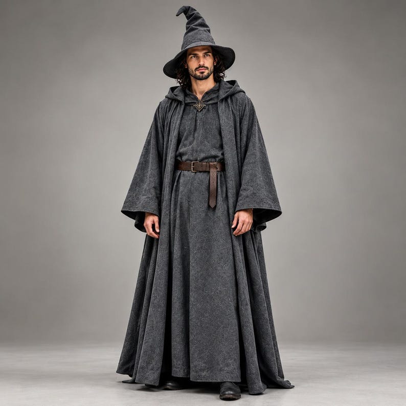 Medieval Adventure Robe Men's Charcoal Grey Wizard Robe Costume Set, Medieval Fantasy Cosplay ...