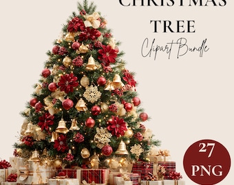 Weihnachtsbaum-Cliparts, bunte Weihnachtsbäume (PNG-Set), Grafiken für Wintergeschenke, Karten & Sublimationsdruck, kommerzielle Nutzung