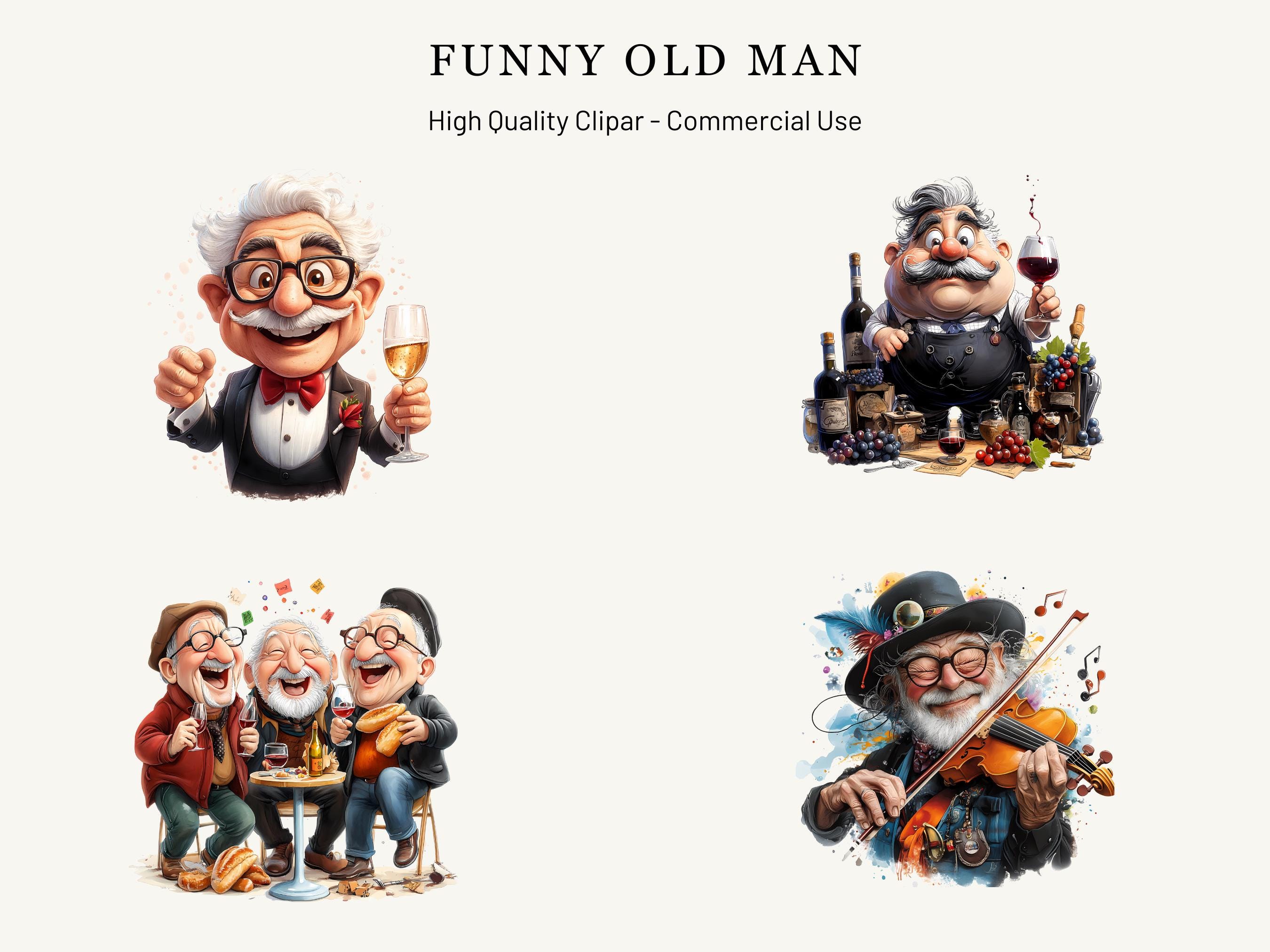 Funny Old Men Clipart Pack | Whimsical Grandpa Characters | Sarcastic ...