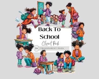Back to School Black Kids Clipart | African American School Children PNG | Black Teacher, Classroom Scenes, Commercial Use