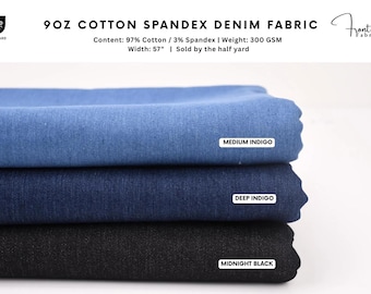 237 g bomulls-spandex-denimtyg, mjukt tvättat, bomullsstretch, denimtyg, jeanstyg, bomullsdenim, denim-spandex, per halv meter