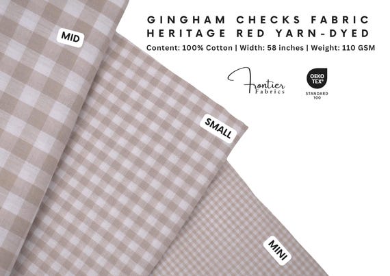 Gingham Checks Fabric, 100% Cotton, Almond Yarn-Dyed, Soft Breathable, Quilting Fabric, baby blankets, clothing, beige checks BY HALF YARD