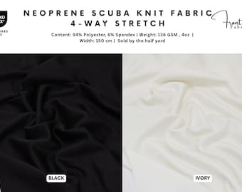 Neoprene Scuba Knit Fabric, 4-Way Stretch, Polyester Spandex fabric, Moisture Wicking, Athletic fabric, Knit Stretch fabric BY HALF YARD