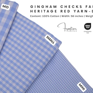Gingham Checks Fabric, 100% Cotton, Soft Breathable, Quilting Fabric, baby blankets, clothing,blue checks, Cloud Blue Yarn-Dyed BY HALF YARD