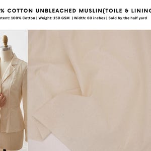 Mussola di cotone per prototipi, fodere e test di modelli, 100% cotone, larghezza 60", mussola non sbiancata per cucito, venduta a mezzo metro, per quilting, calico,