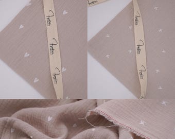 Tissu en mousseline naturelle 100 % double gaze de coton doux, tissu par demi-yard, gaze de coton froissé, emmaillotage pour bébé, couverture, hirondelle, imprimé coeurs