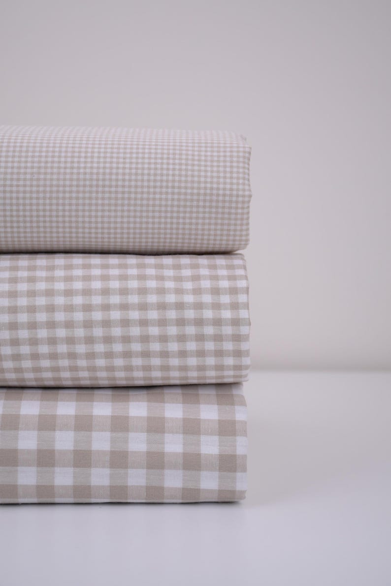 Gingham Checks Fabric, 100% Cotton, Almond Yarn-Dyed, Soft Breathable, Quilting Fabric, baby blankets, clothing, beige checks BY HALF YARD image 9