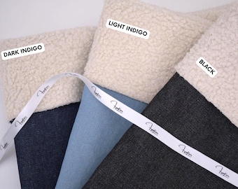 Tissu polaire Sherpa Teddy en denim, tissu denim, tissu peluche denim, polaire peluche, polaire bouclé, denim en peau de mouton retournée, tissu de veste, PAR DEMI-YARD