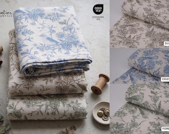 Lover’s Nest Toile 100% Cotton Muslin Double Gauze, Fabric BY HALF YARD, Crinkle Cotton Gauze, Soft Breathable Fabric for Baby Swaddles