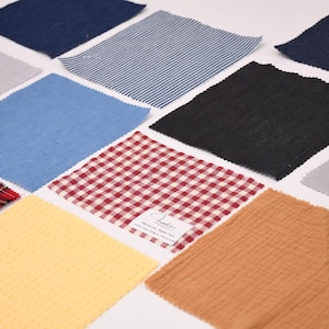 Fabric Swatches, Samples, Denim Fabric, Chambray denim, Material Samples, Minky Dots, Cotton Waffle fabric, Corduroy, Cotton denim, Jersey