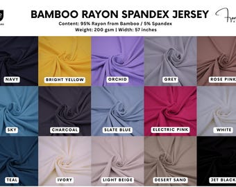 Tissu jersey bambou rayonne et élasthanne - Tricot extensible ultra doux dans les 4 sens pour robes, vêtements de nuit et vêtements de bébé, AU DEMI-MARDAGE, tricots en bambou, drapé