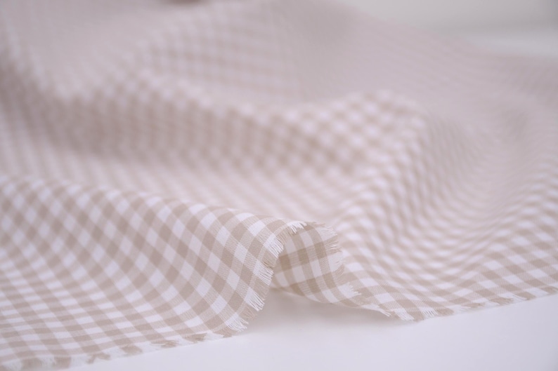 Gingham Checks Fabric, 100% Cotton, Almond Yarn-Dyed, Soft Breathable, Quilting Fabric, baby blankets, clothing, beige checks BY HALF YARD image 4